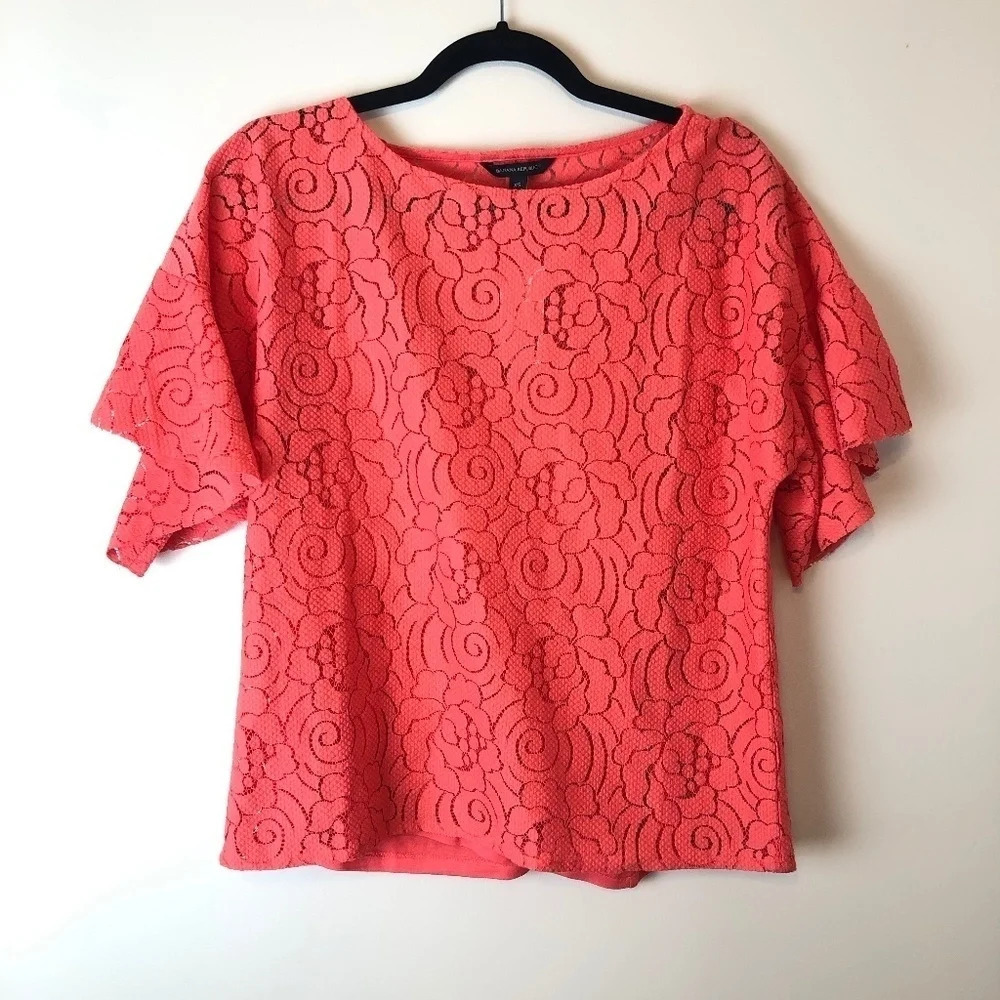 Banana Republic | Coral Mesh Floral Blouse XS